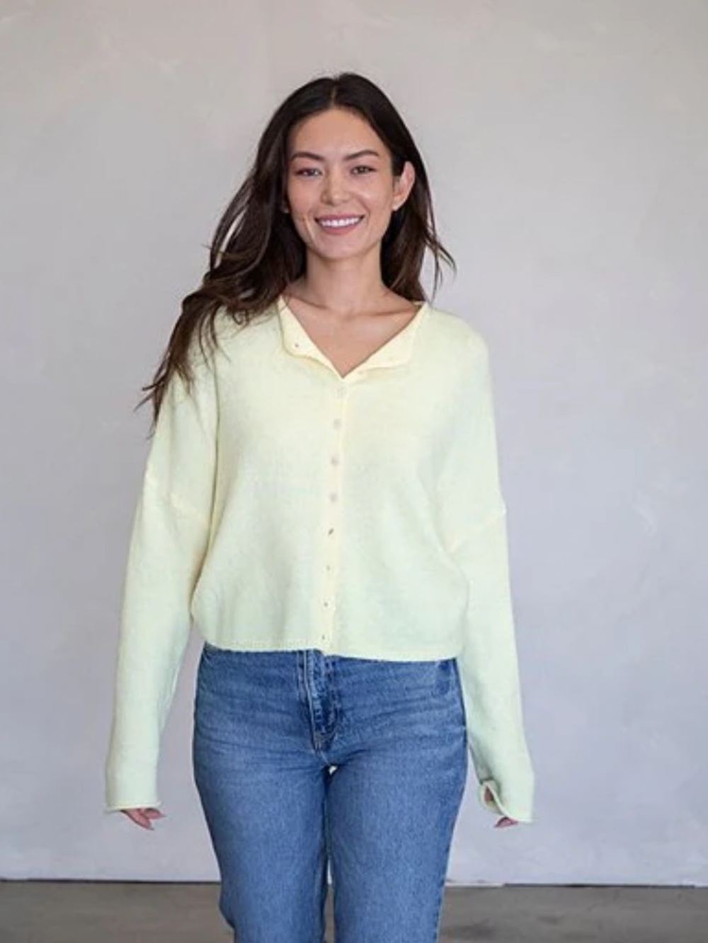 Things Between Light Yellow Button-Front Women's Sweater Cardigan